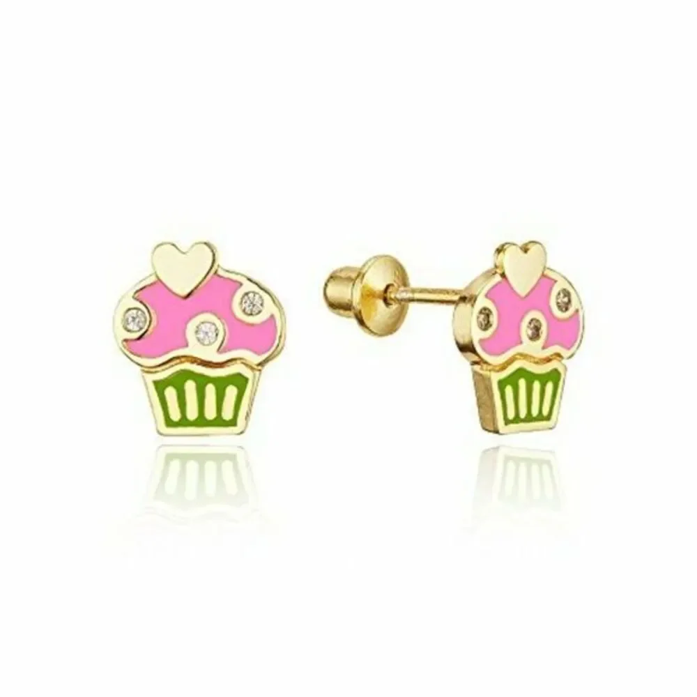 14k gold plated Enamel Cupcake Earrings